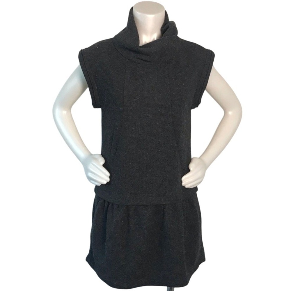 GREY‎ WOOL KNIT COWLNECK DROP WAIST DRESS